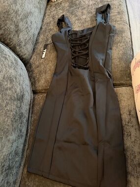 TA3 Snatching Black Lace-Up Mini Dress with Wide Straps